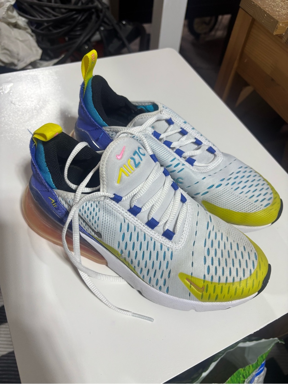 Nike Kids White Sneakers with Yellow, Blue & Purple Accents